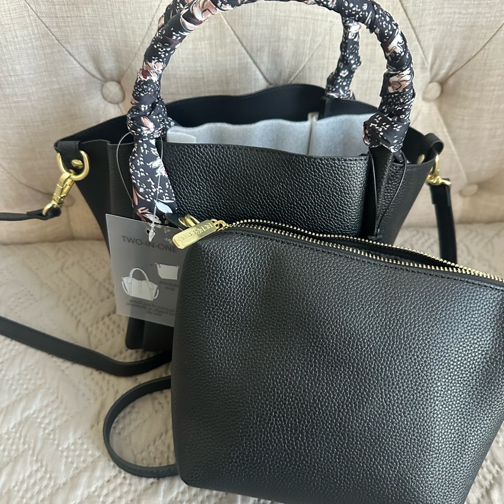BCBGeneration Black Satchel with Floral Scarf Handle - Picture 7 of 9